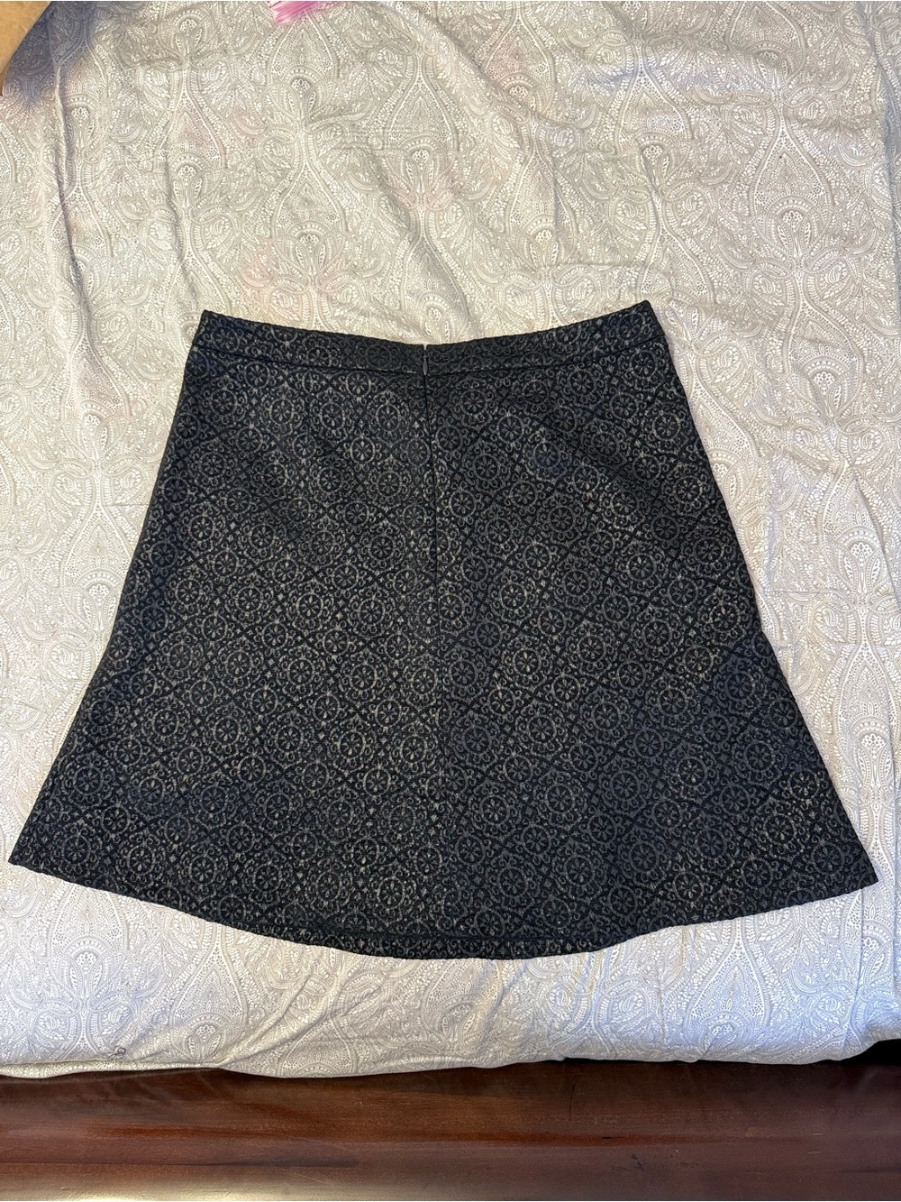 LOFT Black and Charcoal Patterned A-Line Skirt, Size M